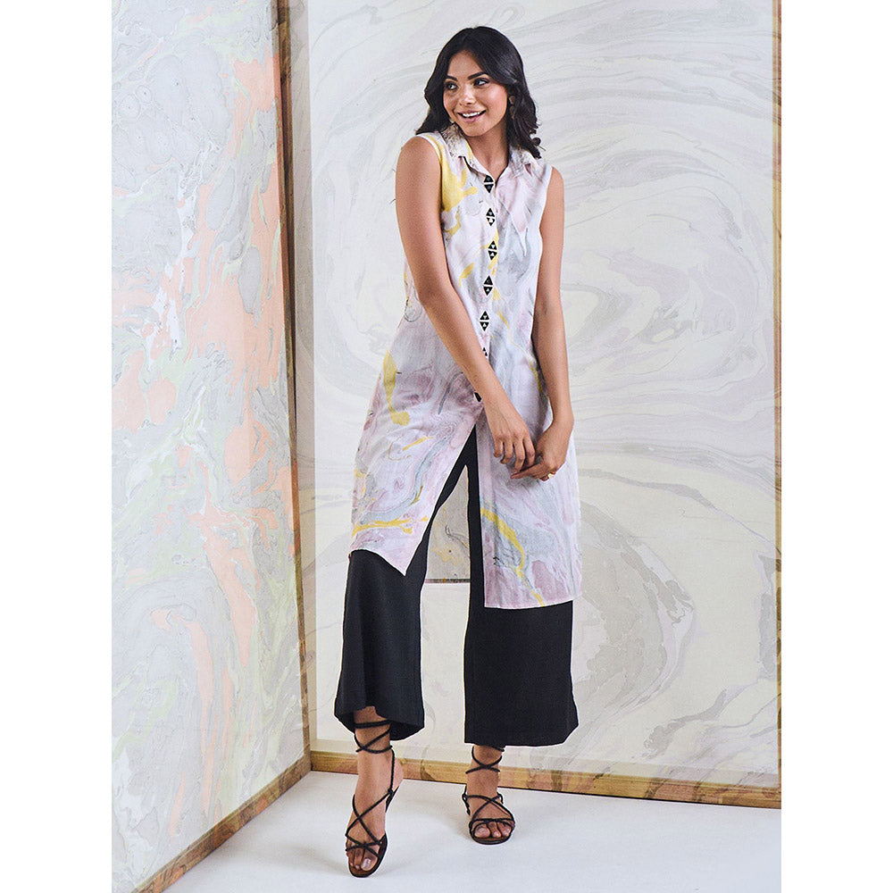 Gulaal Black & Yellow Marble Sleeveless Kurta