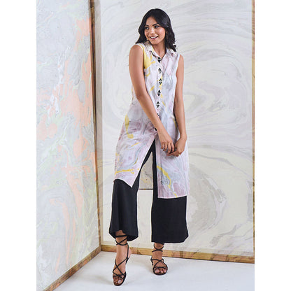 Gulaal Black & Yellow Marble Sleeveless Kurta