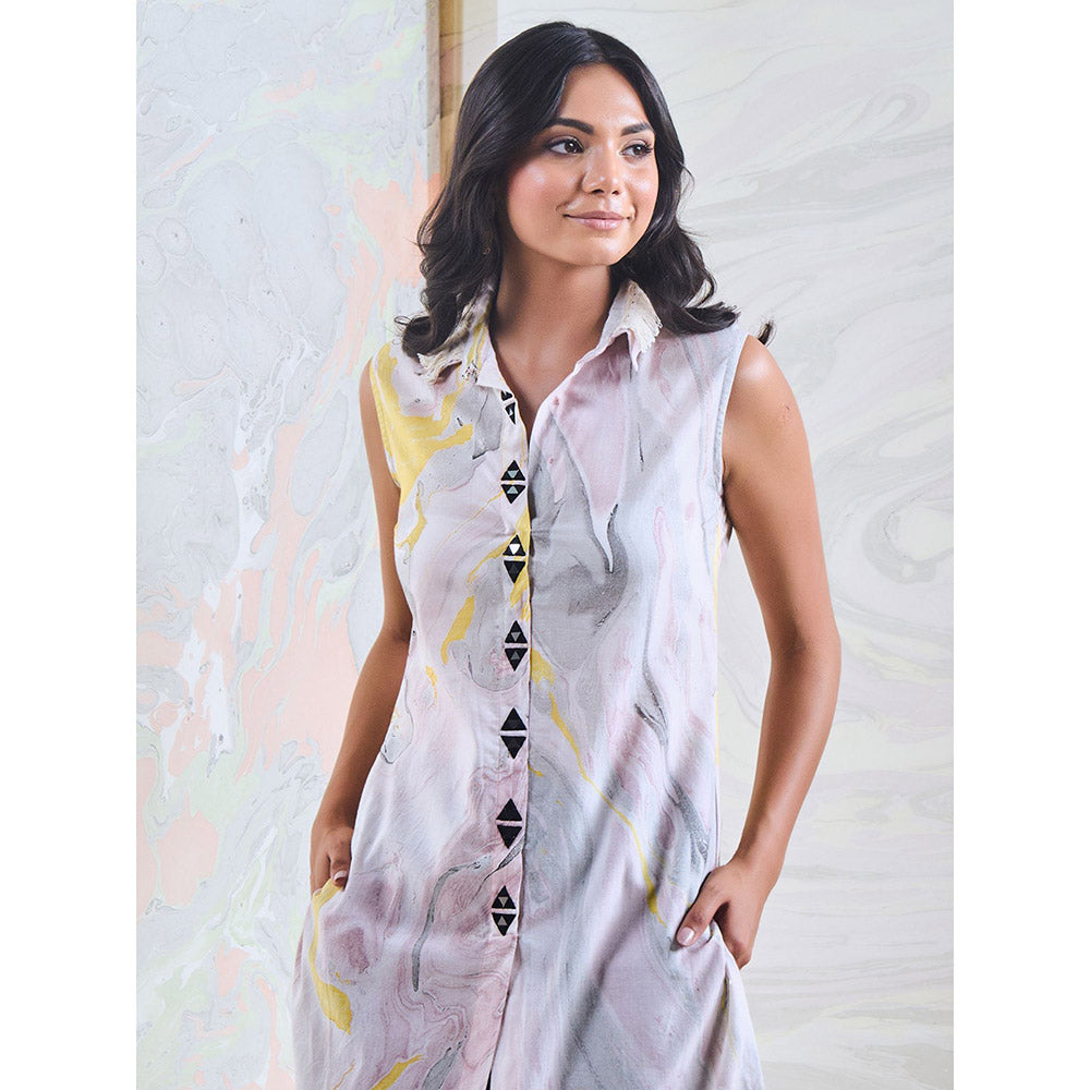 Gulaal Black & Yellow Marble Sleeveless Kurta