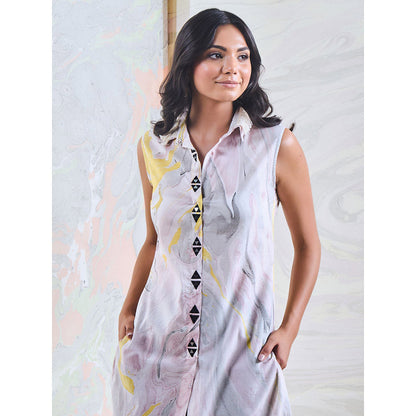 Gulaal Black & Yellow Marble Sleeveless Kurta