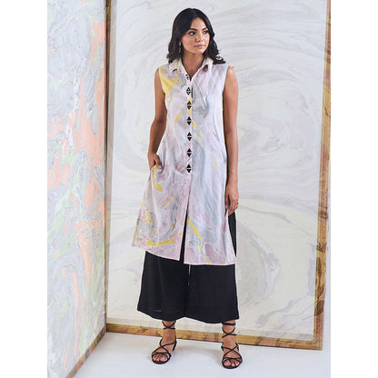 Gulaal Black & Yellow Marble Sleeveless Kurta-Pant (Set of 2)