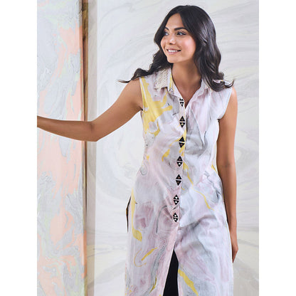 Gulaal Black & Yellow Marble Sleeveless Kurta-Pant (Set of 2)