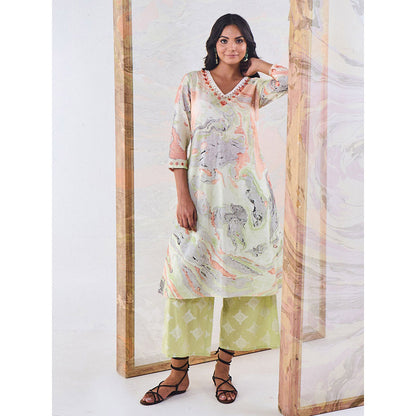 Gulaal Orange & Green Marble Kurta