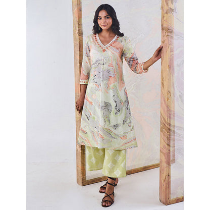 Gulaal Orange & Green Marble Kurta