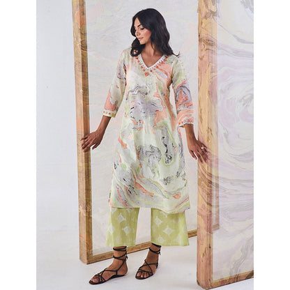 Gulaal Orange & Green Marble Kurta