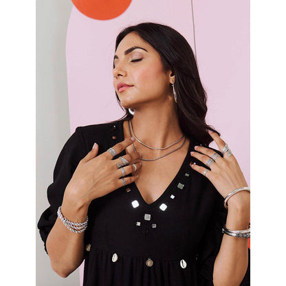 Gulaal Piku Black Mirror Embroidered Tier Maxi Dress