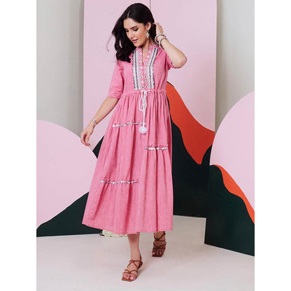 Gulaal Leela Mirror Embroidered Midi Dress with Lace Detailing