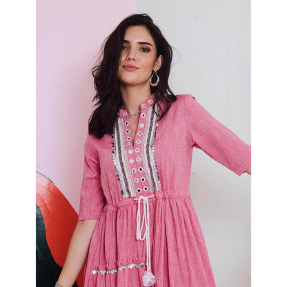 Gulaal Leela Mirror Embroidered Midi Dress with Lace Detailing