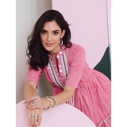 Gulaal Leela Mirror Embroidered Midi Dress with Lace Detailing