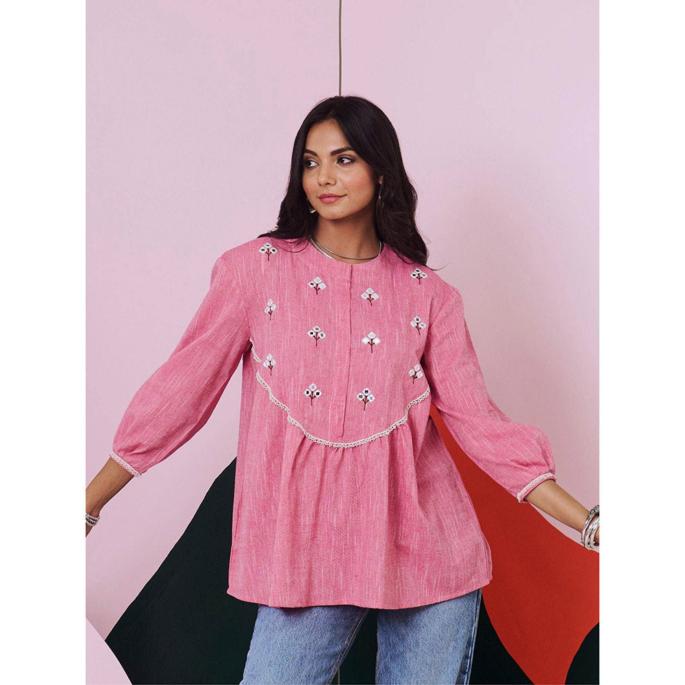Gulaal Pakhi Pink Mirror Embroidered Top