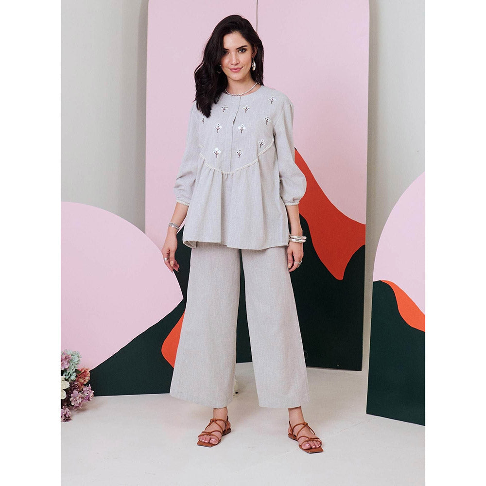 Gulaal Pakhi Grey Mirror Embroidered Top & Pant (Set Of 2)