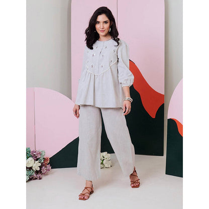 Gulaal Pakhi Grey Mirror Embroidered Top & Pant (Set Of 2)