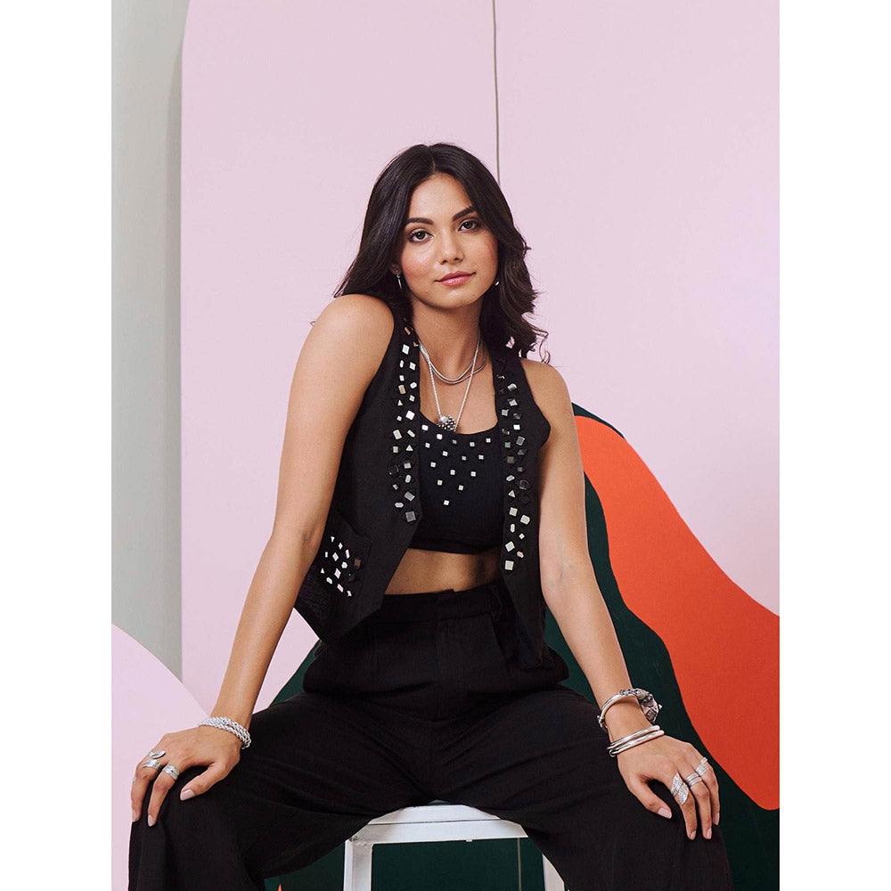 Gulaal Aaina Black Mirror Embroidered Waist Coat