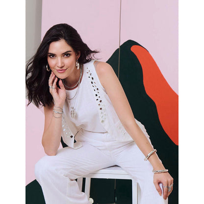 Gulaal Aaina White Mirror Embroidered Waist Coat