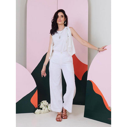 Gulaal Aaina White Mirror Embroidered Waist Coat, Top & Pant (Set of 3)