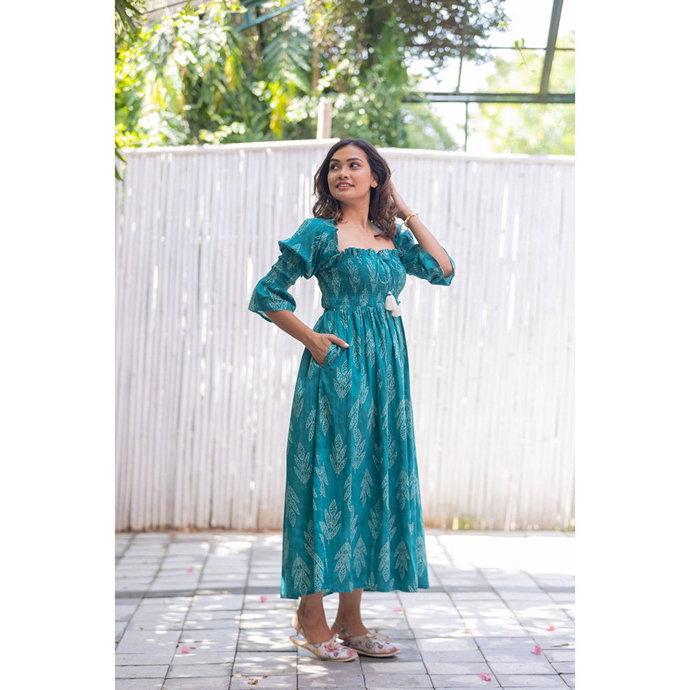 Gulaal Turquoise Smocking Dress