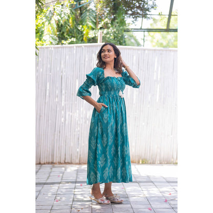 Gulaal Turquoise Smocking Dress