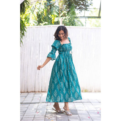Gulaal Turquoise Smocking Dress
