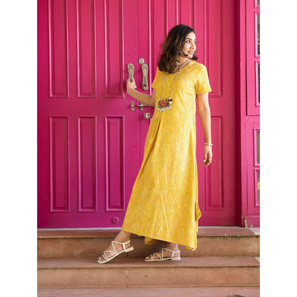 Gulaal Mustard Bandhani Cowl Dress