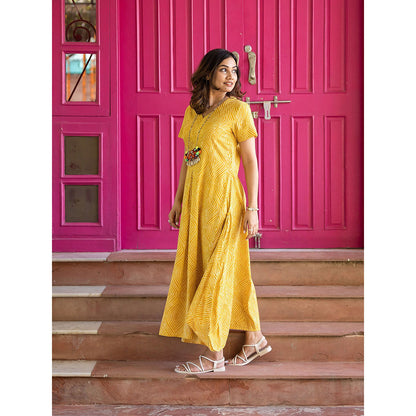 Gulaal Mustard Bandhani Cowl Dress
