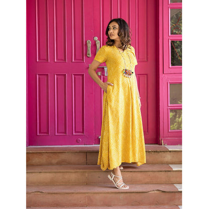 Gulaal Mustard Bandhani Cowl Dress