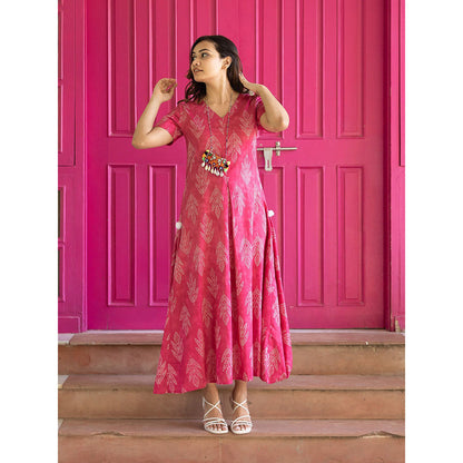 Gulaal Pink Bandhani Cowl Dress