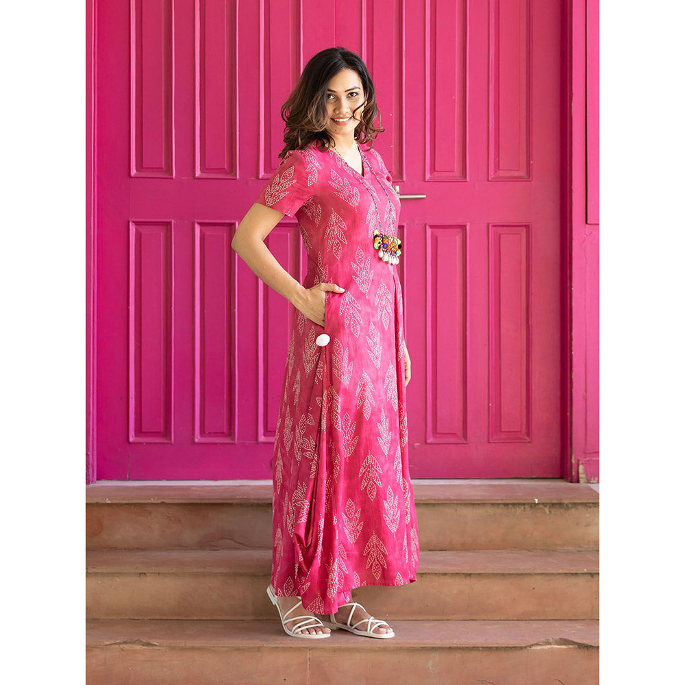 Gulaal Pink Bandhani Cowl Dress