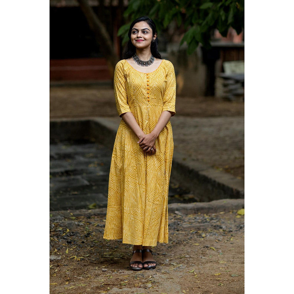 Gulaal Mustard Bandhani Fit & Flare Dress