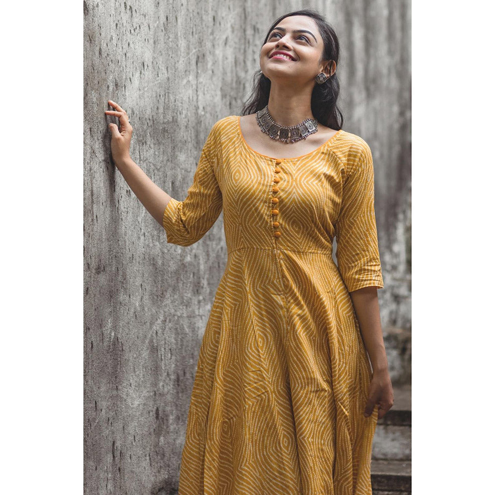 Gulaal Mustard Bandhani Fit & Flare Dress