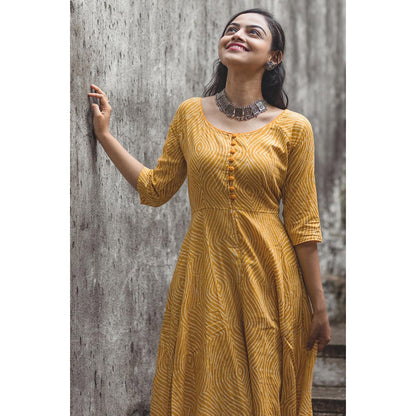 Gulaal Mustard Bandhani Fit & Flare Dress