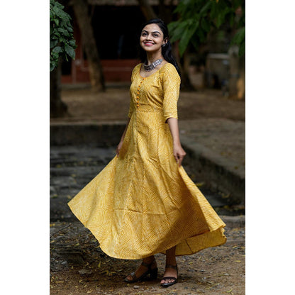 Gulaal Mustard Bandhani Fit & Flare Dress