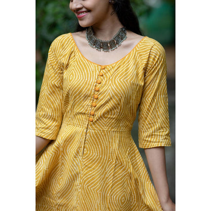 Gulaal Mustard Bandhani Fit & Flare Dress