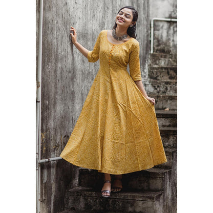 Gulaal Mustard Bandhani Fit & Flare Dress