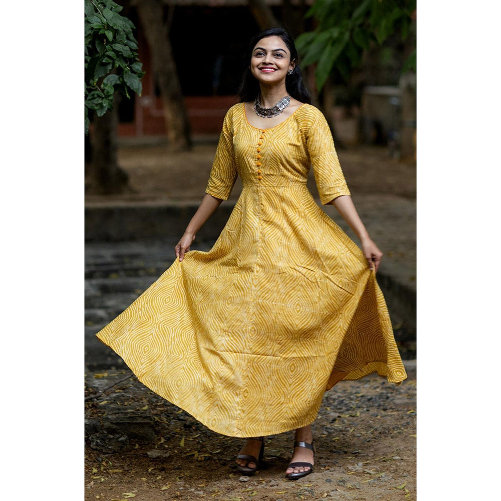 Gulaal Mustard Bandhani Fit & Flare Dress