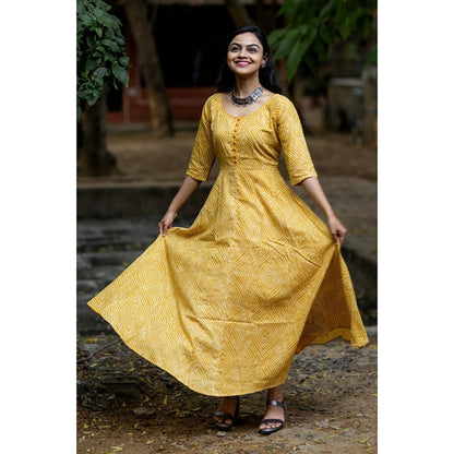 Gulaal Mustard Bandhani Fit & Flare Dress