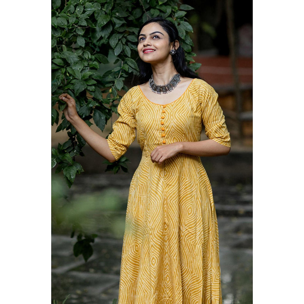 Gulaal Mustard Bandhani Fit & Flare Dress