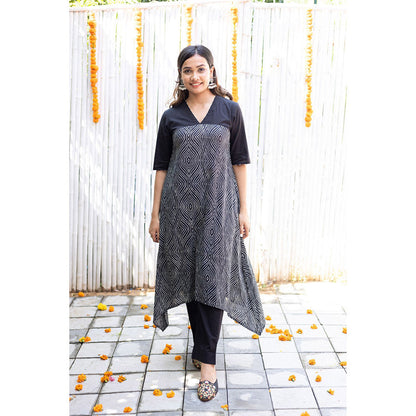 Gulaal Black Asymmetrical Cotton Kurta Pant