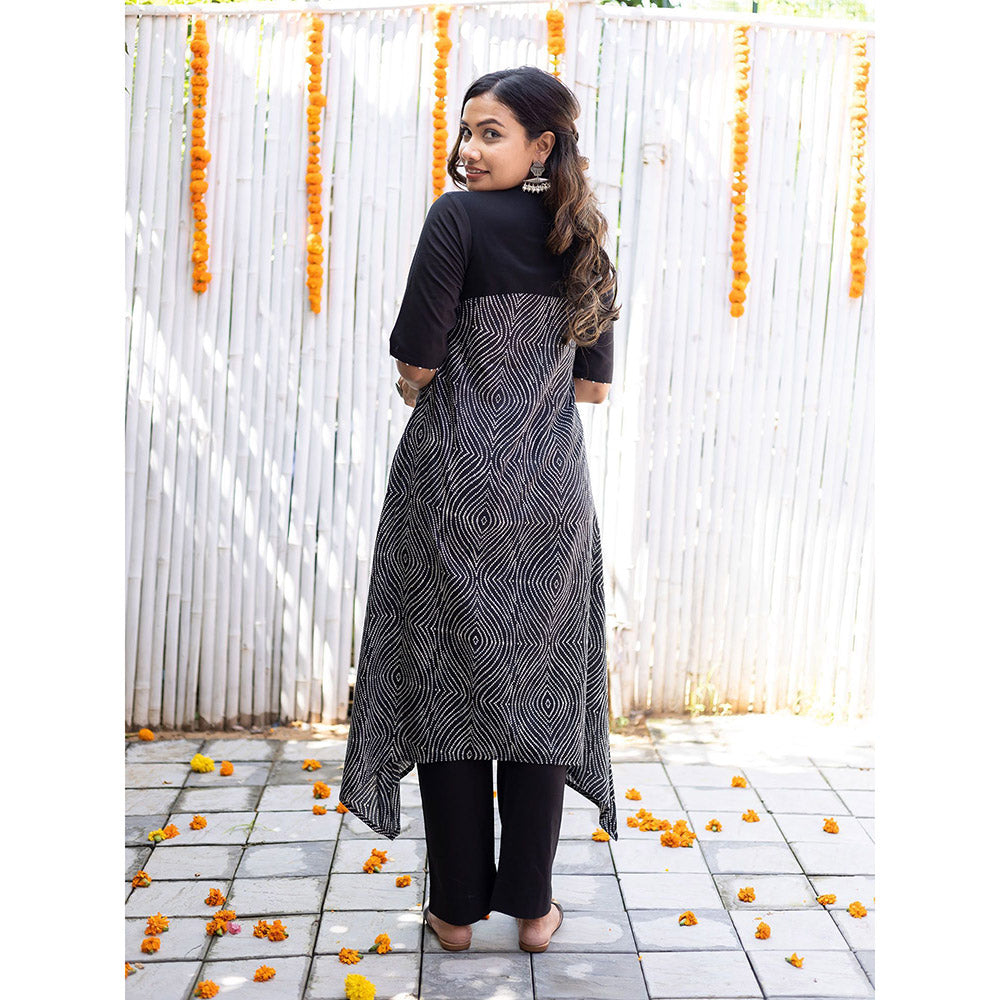 Gulaal Black Asymmetrical Cotton Kurta Pant