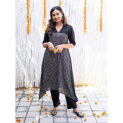 Gulaal Black Asymmetrical Cotton Kurta Pant