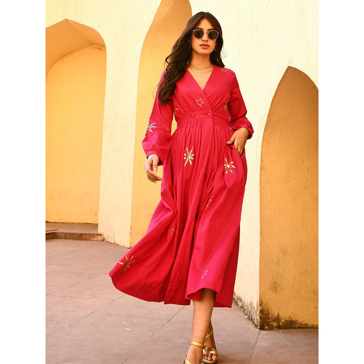 Gulaal Taraa Pink Embellished & Sequined Midi Dress