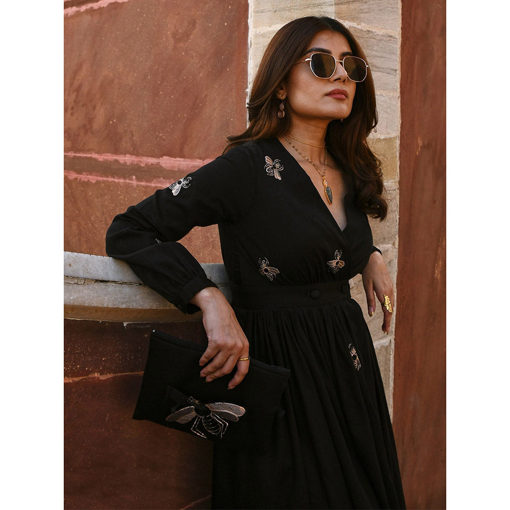 Gulaal Sara Bug Black Embellished & Sequined Midi Dress