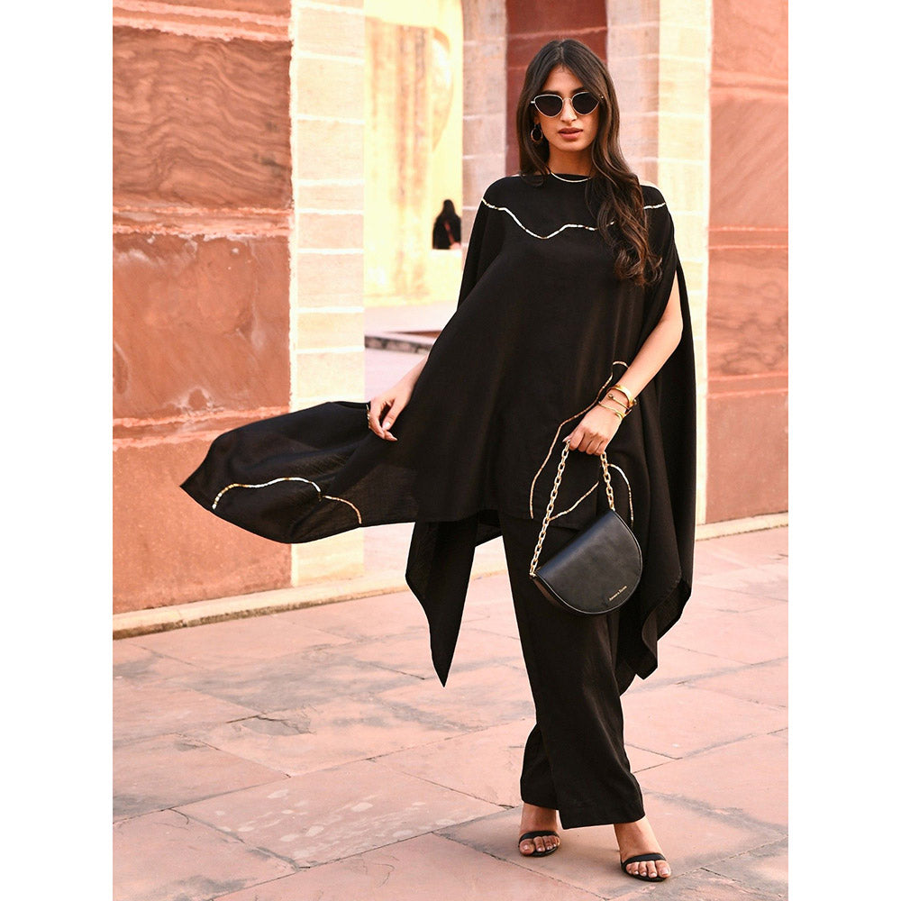 Gulaal Tiana Black One Shoulder Kaftan-Pant (Set of 2)