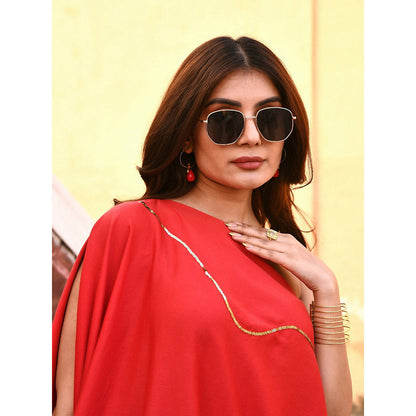 Gulaal Tiana Red One Shoulder Kaftan-Pant (Set of 2)