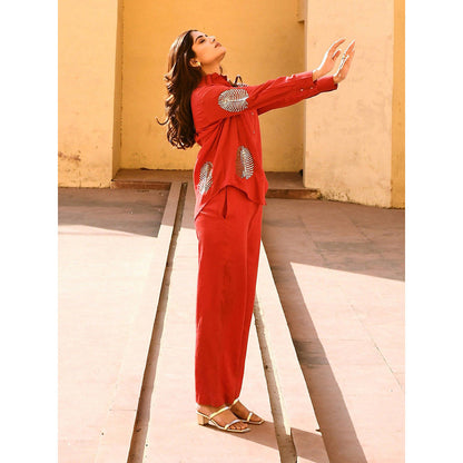 Gulaal Diyu Sequin Embroidered Red Shirt