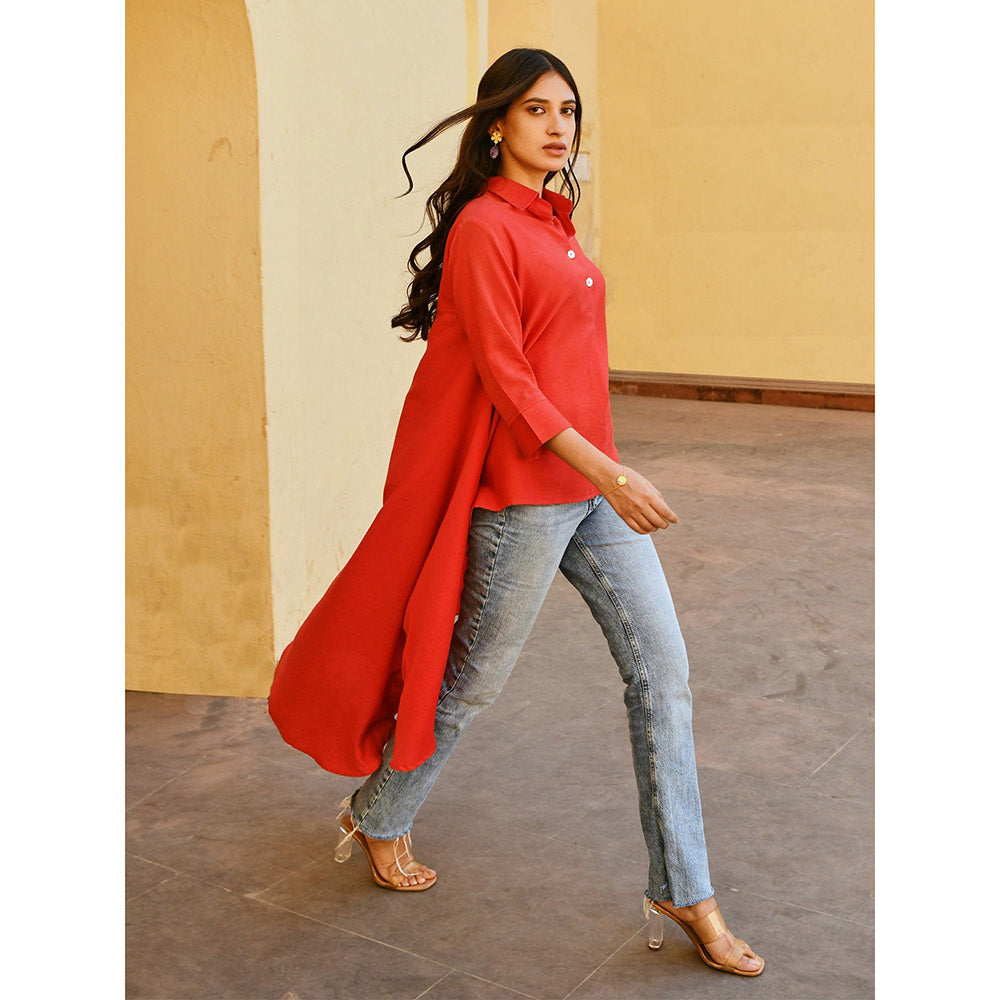 Gulaal Crimson Asymmetrical Top