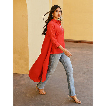 Gulaal Crimson Asymmetrical Top