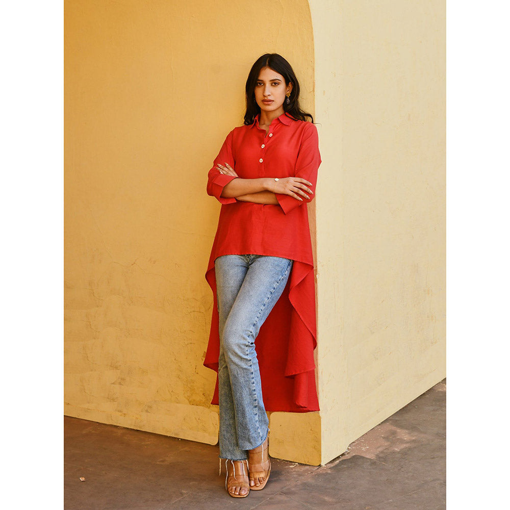 Gulaal Crimson Asymmetrical Top