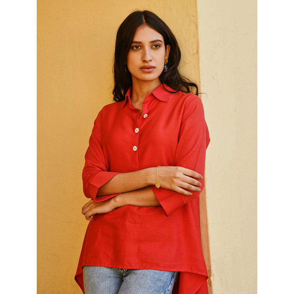 Gulaal Crimson Asymmetrical Top