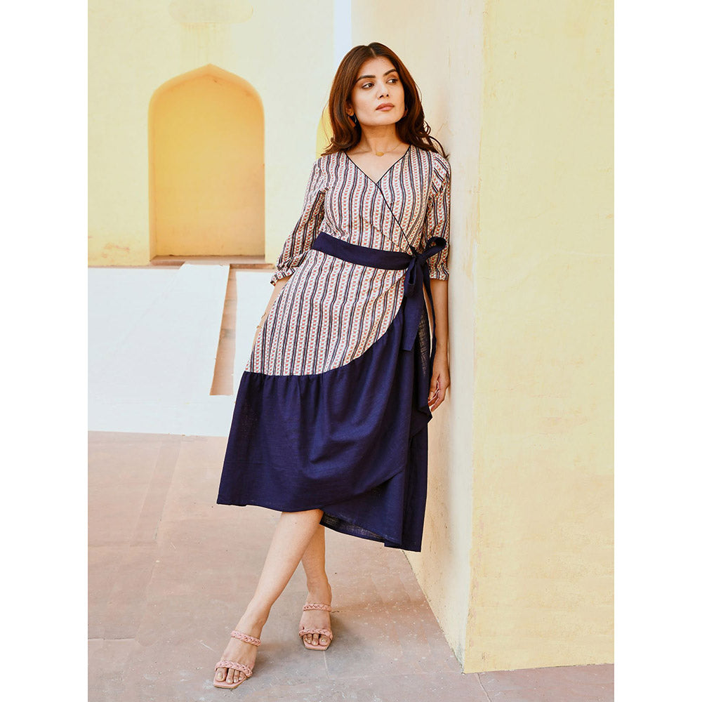 Gulaal Navy Blue Wrap Dress (Set of 2)