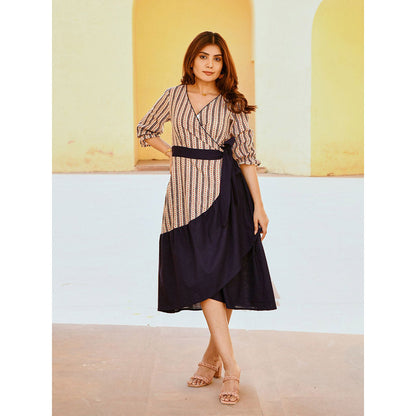 Gulaal Navy Blue Wrap Dress (Set of 2)
